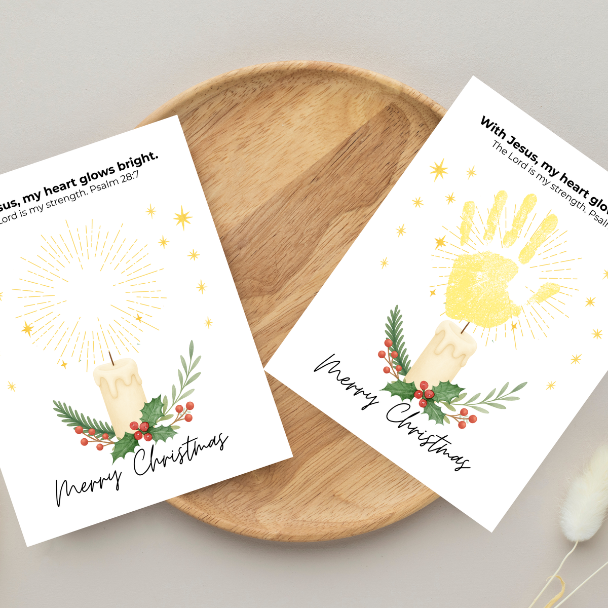 Christian Christmas Candle Handprint Craft | Merry Christmas Keepsake | Psalm 28:7 Handprint Printable | Sunday School Christmas Activity