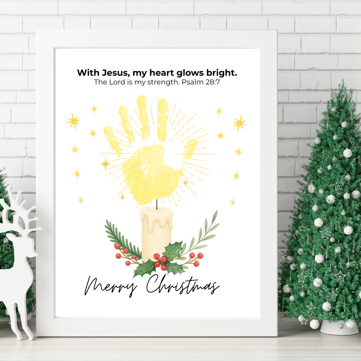 Christian Christmas Candle Handprint Craft | Merry Christmas Keepsake | Psalm 28:7 Handprint Printable | Sunday School Christmas Activity