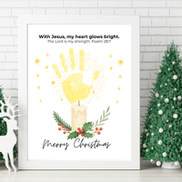 Christian Christmas Candle Handprint Craft | Merry Christmas Keepsake | Psalm 28:7 Handprint Printable | Sunday School Christmas Activity