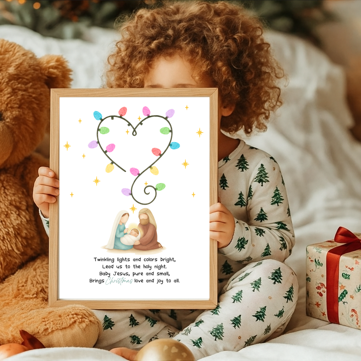 Christian Christmas Fingerprint Lights Craft | Baby Jesus Nativity Printable | Preschool Christmas Keepsake | Sunday School Fingerprint Activity