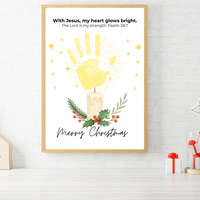 Christian Christmas Candle Handprint Craft | Merry Christmas Keepsake | Psalm 28:7 Handprint Printable | Sunday School Christmas Activity