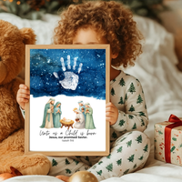 Christian Nativity Handprint Craft Printable | Starry Night Nativity Keepsake | Unto Us a Child Is Born Christmas Craft | Isaiah 9:6 Activity