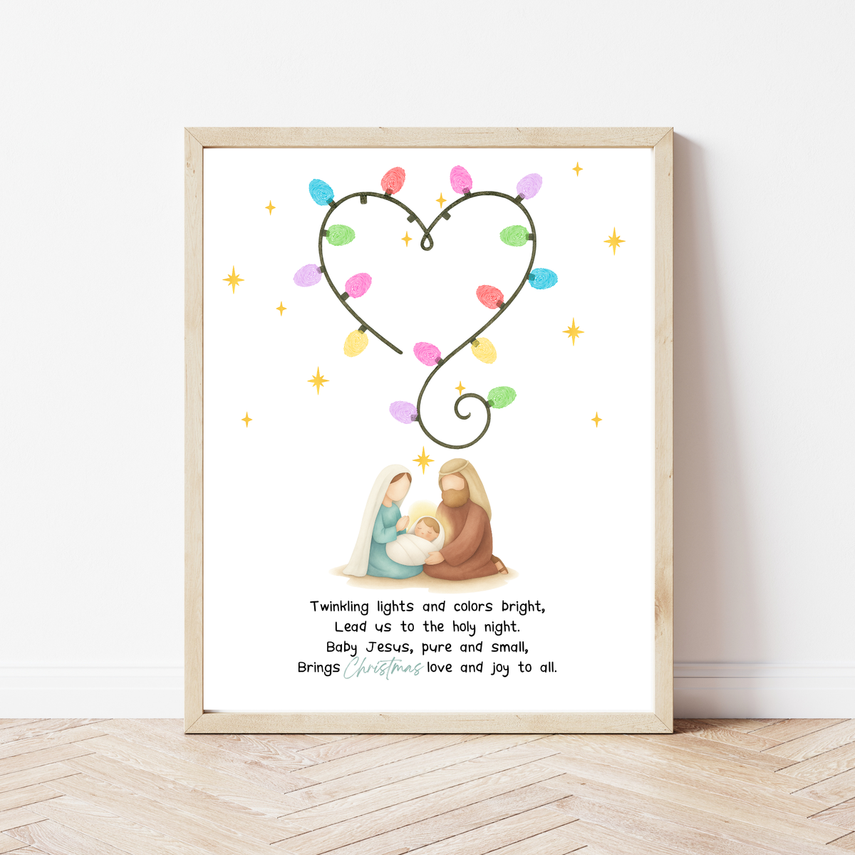 Christian Christmas Fingerprint Lights Craft | Baby Jesus Nativity Printable | Preschool Christmas Keepsake | Sunday School Fingerprint Activity