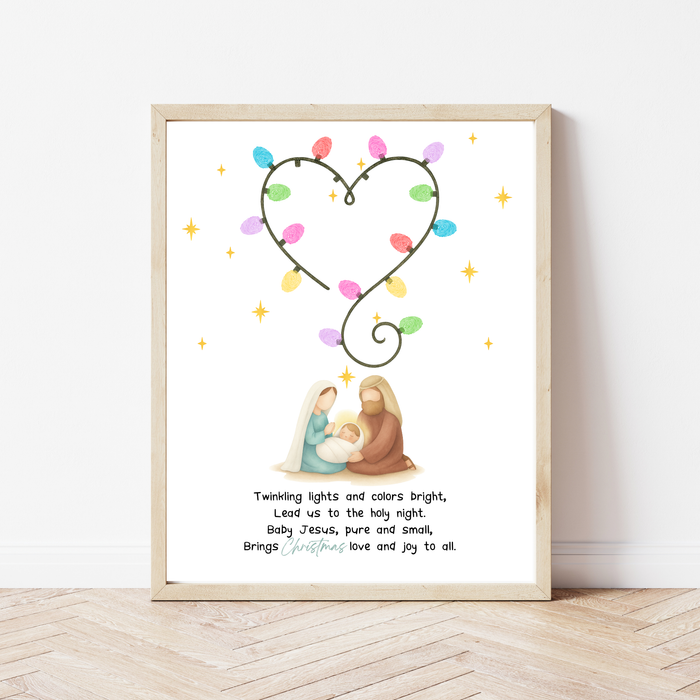 Christian Christmas Fingerprint Lights Craft | Baby Jesus Nativity Printable | Preschool Christmas Keepsake | Sunday School Fingerprint Activity