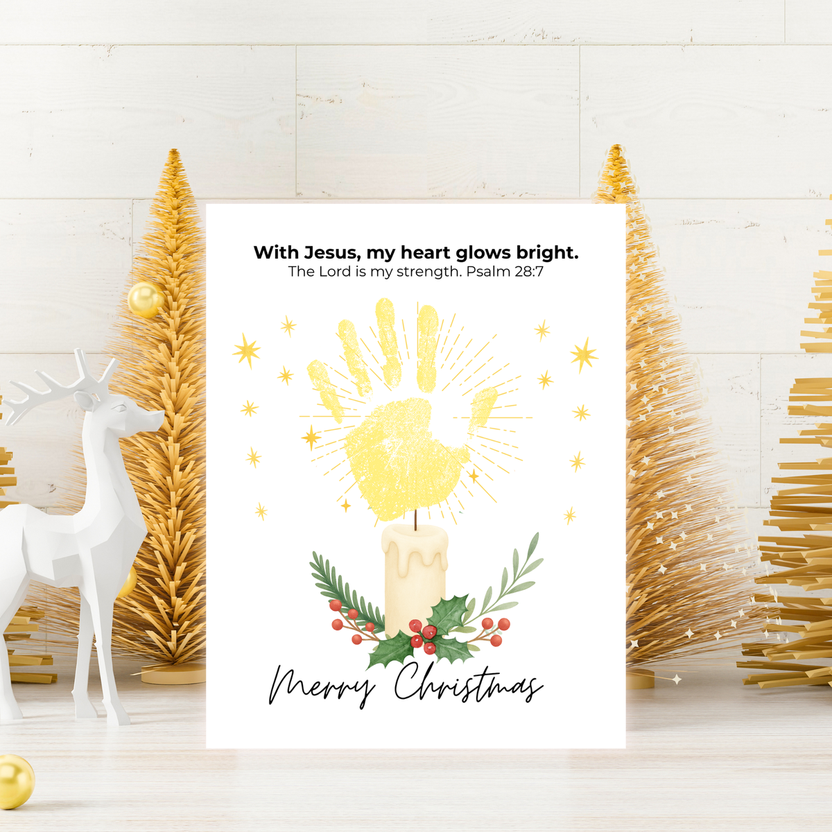 Christian Christmas Candle Handprint Craft | Merry Christmas Keepsake | Psalm 28:7 Handprint Printable | Sunday School Christmas Activity