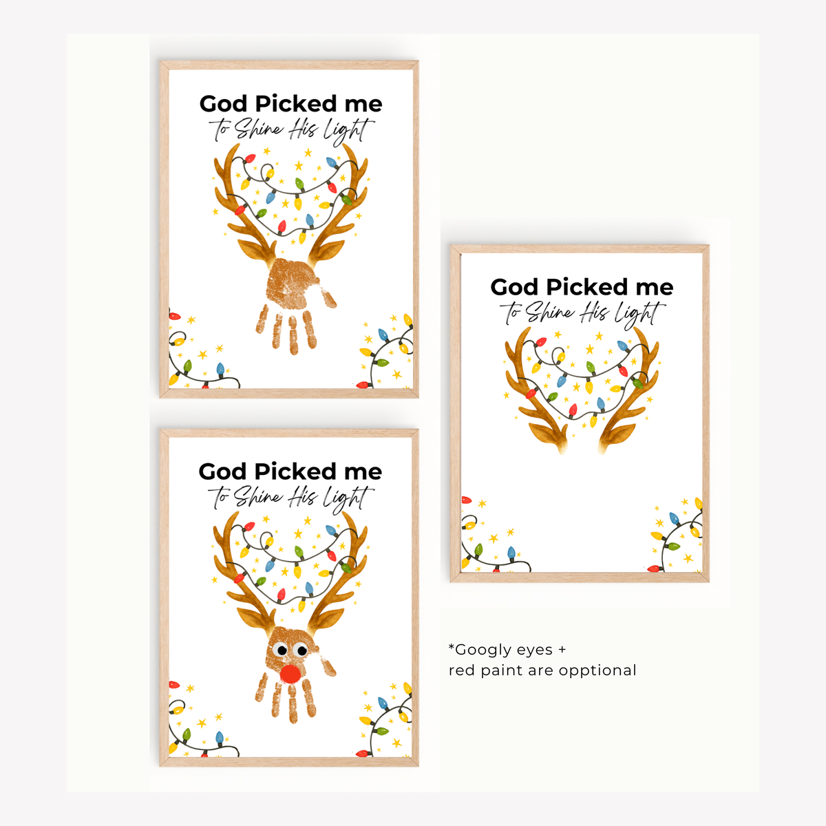 Christian Reindeer Handprint Craft Printable | God Picked Me to Shine His Light | Christmas Handprint Keepsake | Faith Christmas Craft | Sunday School Activity
