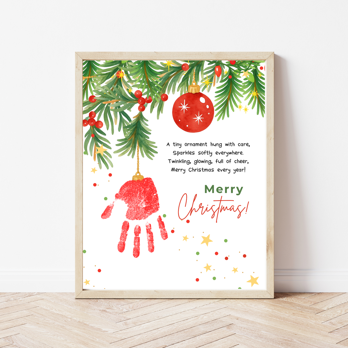 Christmas Ornament Handprint Craft Printable | Merry Christmas Keepsake | Preschool Christmas Handprint Activity | Holiday Classroom Craft