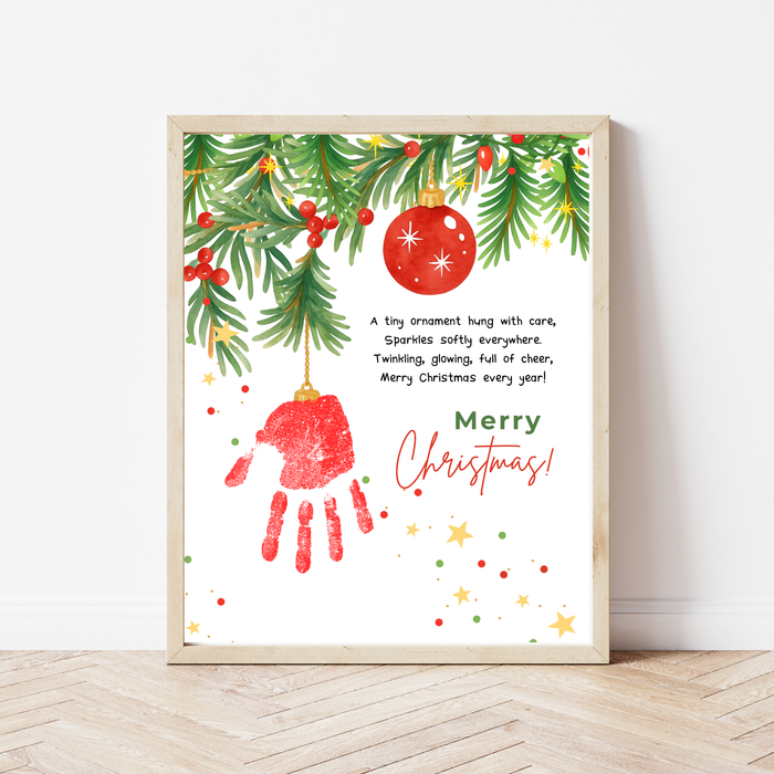 Christmas Ornament Handprint Craft Printable | Merry Christmas Keepsake | Preschool Christmas Handprint Activity | Holiday Classroom Craft