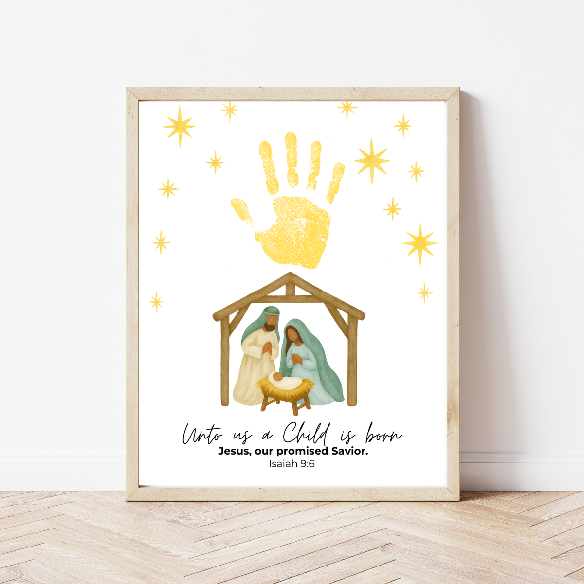 Diverse Nativity Handprint Craft Printable | Inclusive Christian Christmas Keepsake | Unto Us a Child Is Born Handprint Activity | Isaiah 9:6 Craft