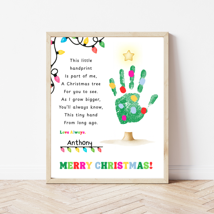 Christmas Tree Poem Handprint Craft Printable | Christmas Lights Handprint Keepsake | Preschool Christmas Activity | Kids Holiday Craft