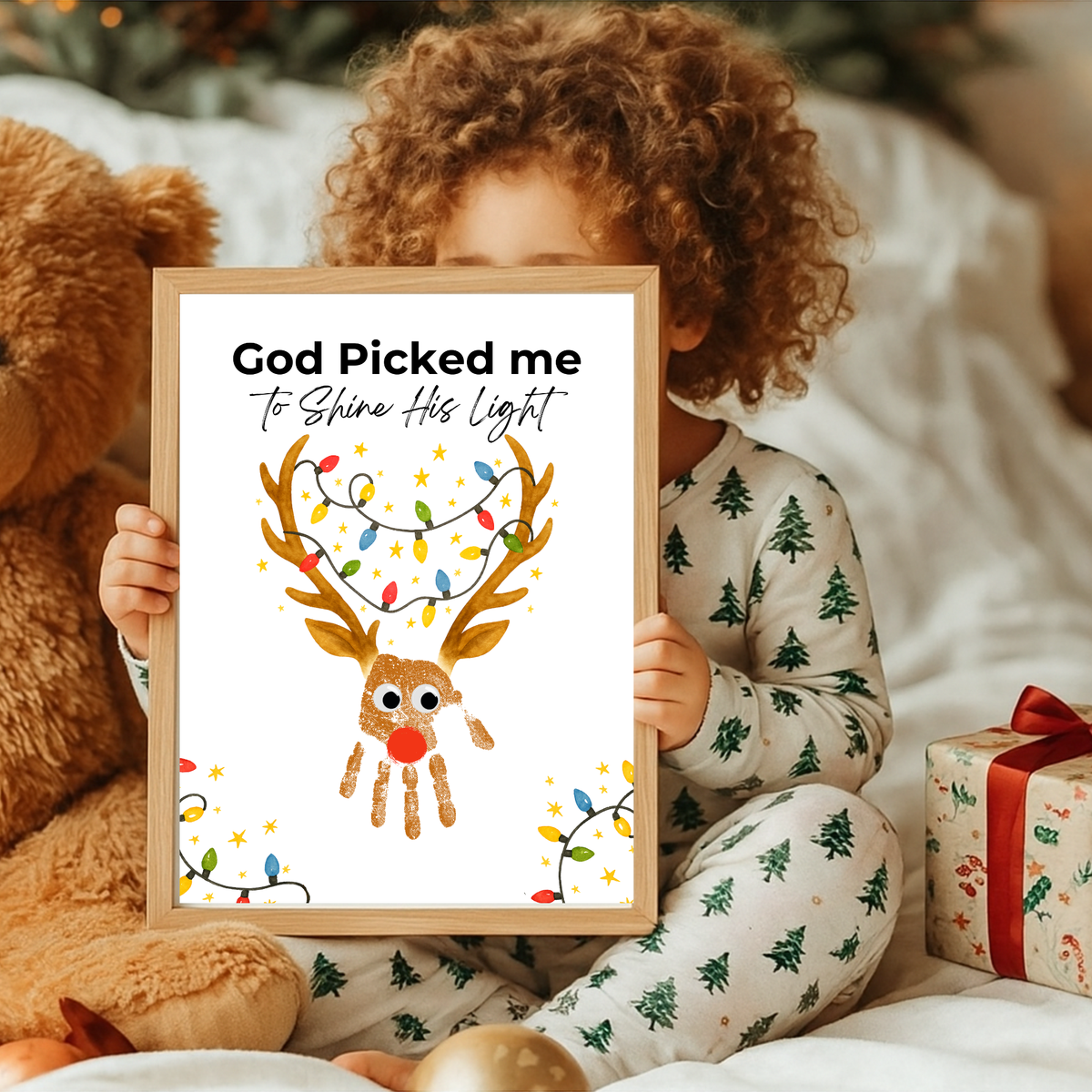 Christian Reindeer Handprint Craft Printable | God Picked Me to Shine His Light | Christmas Handprint Keepsake | Faith Christmas Craft | Sunday School Activity
