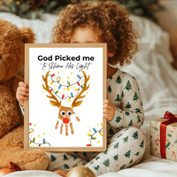 Christian Reindeer Handprint Craft Printable | God Picked Me to Shine His Light | Christmas Handprint Keepsake | Faith Christmas Craft | Sunday School Activity