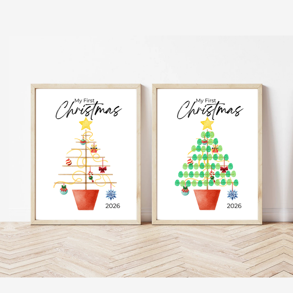 My First Christmas Fingerprint Tree Craft Printable | Baby's First Christmas Keepsake | Christmas Finger Painting Activity | Preschool Holiday Craft