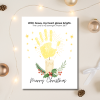 Christian Christmas Candle Handprint Craft | Merry Christmas Keepsake | Psalm 28:7 Handprint Printable | Sunday School Christmas Activity