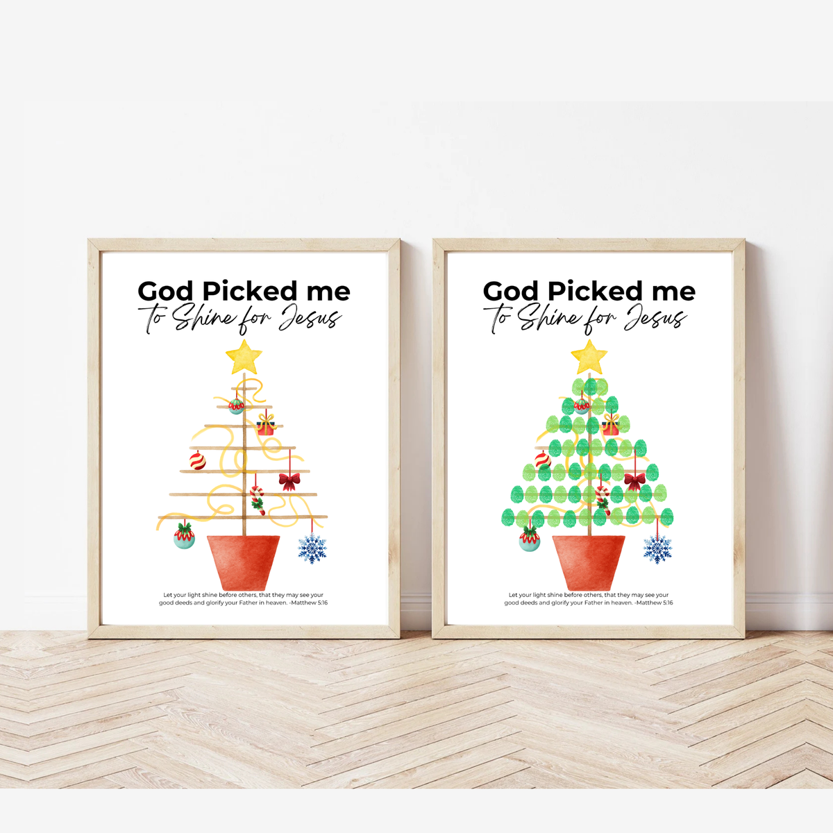 God Picked Me to Shine for Jesus Fingerprint Christmas Tree Craft Printable | Christian Christmas Fingerprint Activity | Faith-Based Kids Christmas Keepsake