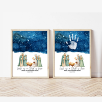 Christian Nativity Handprint Craft Printable | Starry Night Nativity Keepsake | Unto Us a Child Is Born Christmas Craft | Isaiah 9:6 Activity
