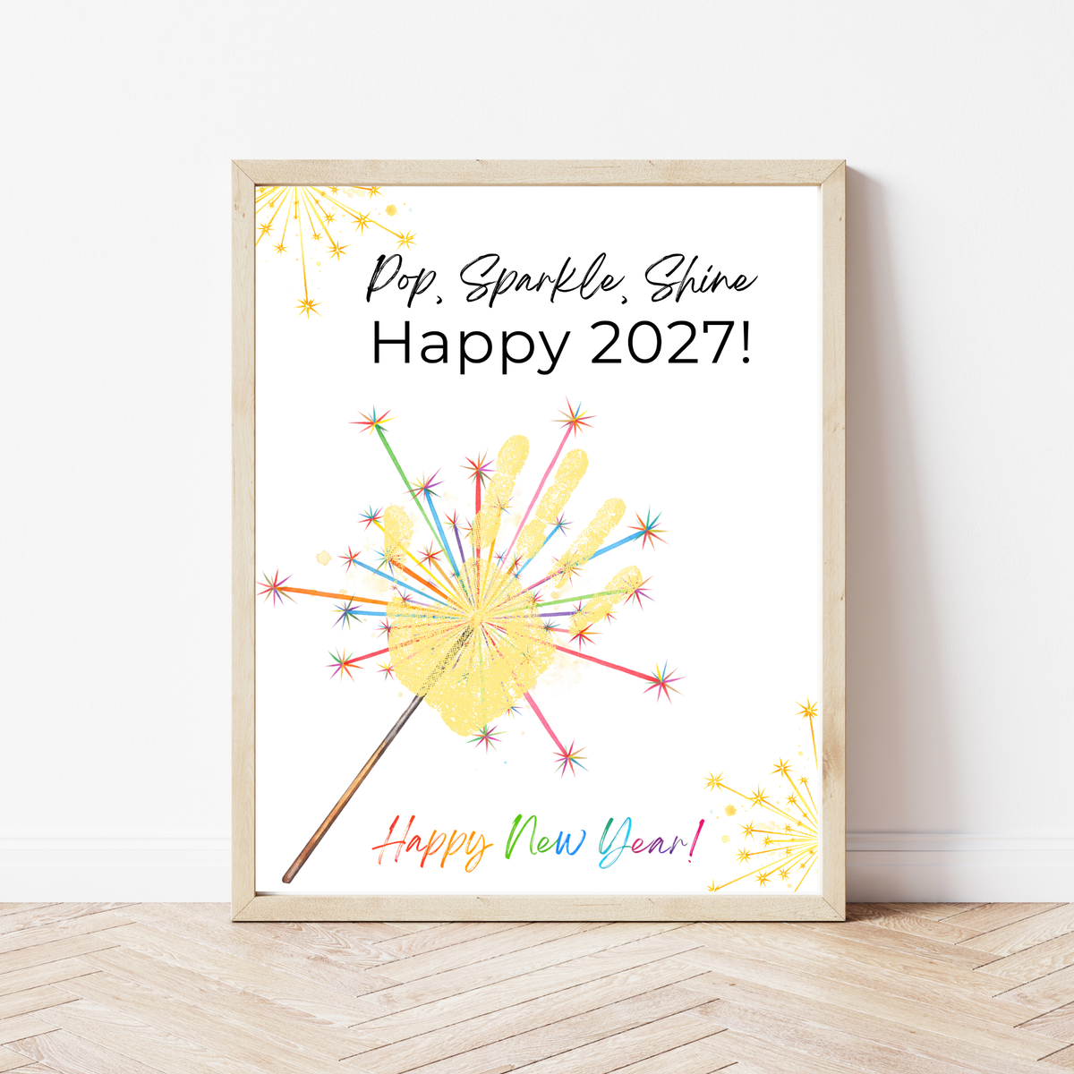 Pop, Sparkle, Shine Happy 2027 Handprint Craft Printable | New Year's Eve Handprint Keepsake | Preschool New Year Activity | 2027 Kids Craft