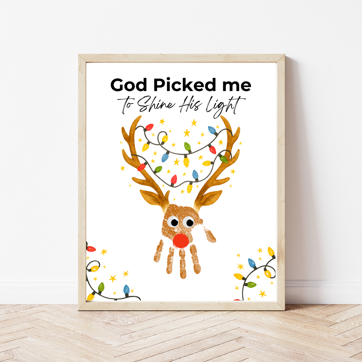 Christian Reindeer Handprint Craft Printable | God Picked Me to Shine His Light | Christmas Handprint Keepsake | Faith Christmas Craft | Sunday School Activity