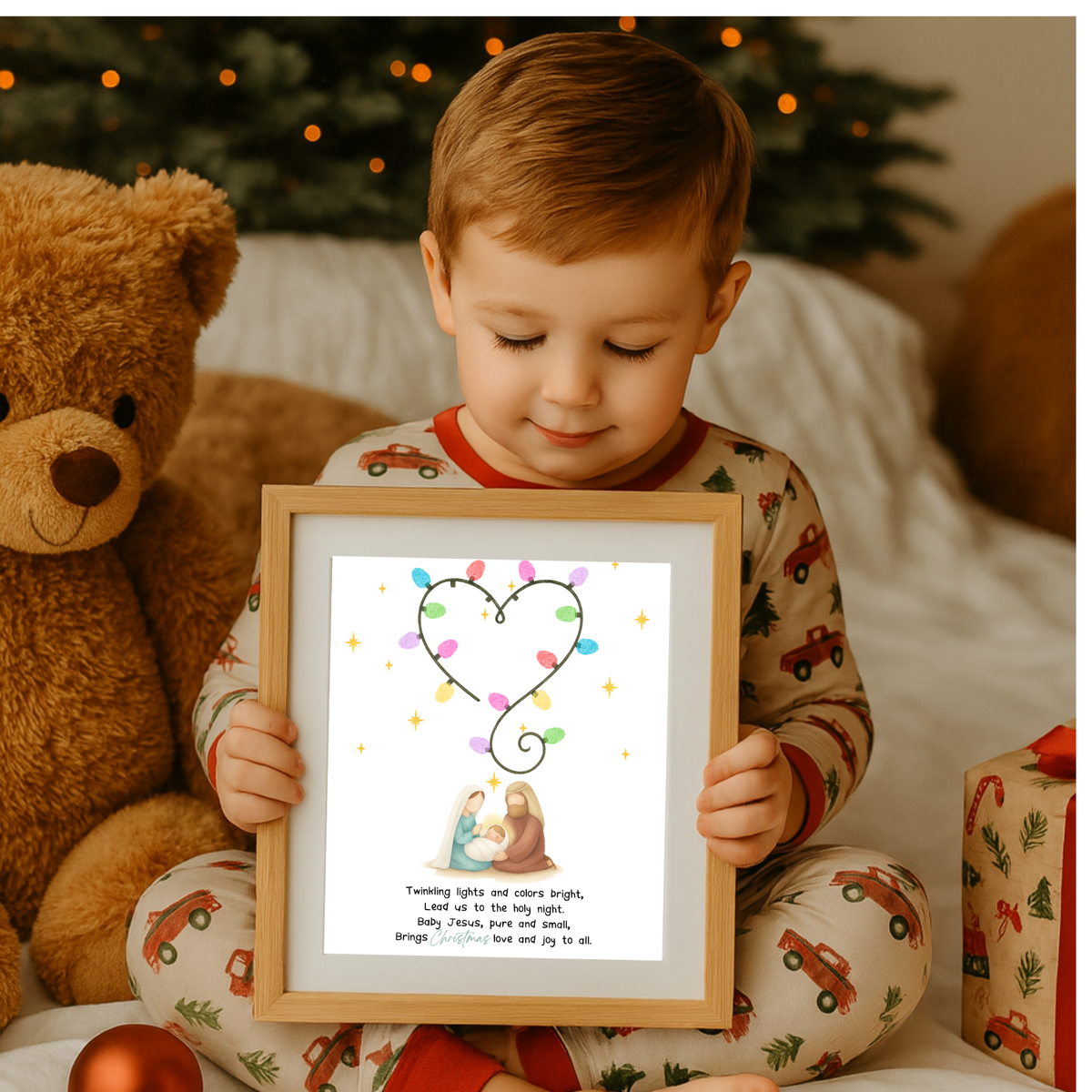 Christian Christmas Fingerprint Lights Craft | Baby Jesus Nativity Printable | Preschool Christmas Keepsake | Sunday School Fingerprint Activity