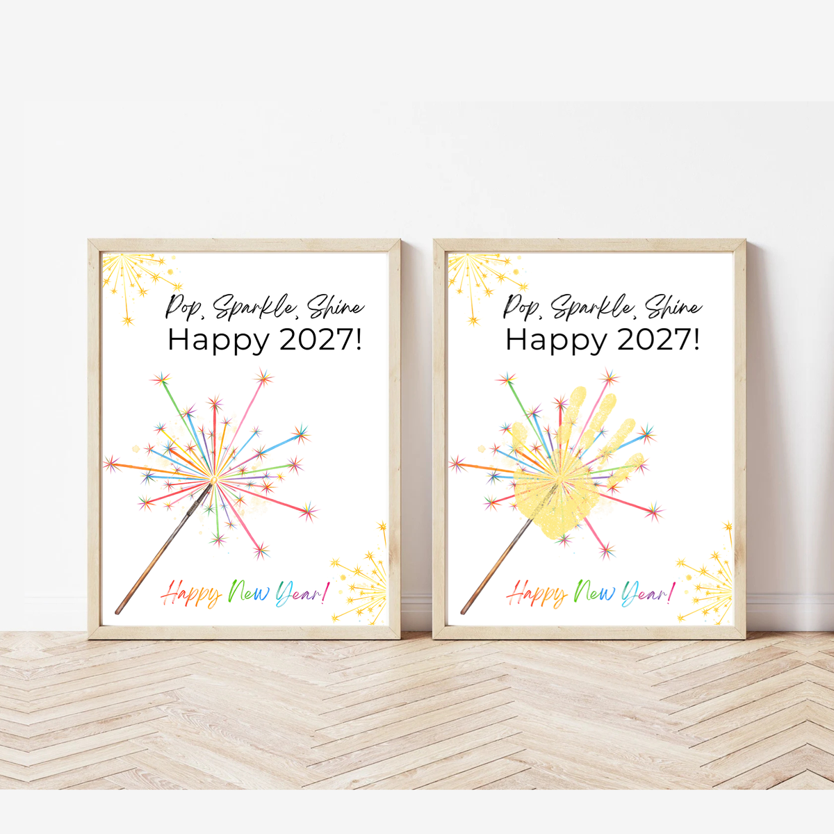 Pop, Sparkle, Shine Happy 2027 Handprint Craft Printable | New Year's Eve Handprint Keepsake | Preschool New Year Activity | 2027 Kids Craft