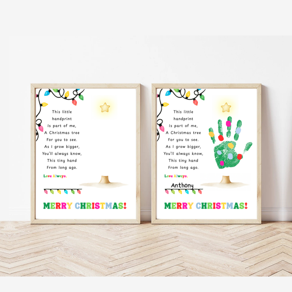 Christmas Tree Poem Handprint Craft Printable | Christmas Lights Handprint Keepsake | Preschool Christmas Activity | Kids Holiday Craft