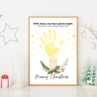 Christian Christmas Candle Handprint Craft | Merry Christmas Keepsake | Psalm 28:7 Handprint Printable | Sunday School Christmas Activity
