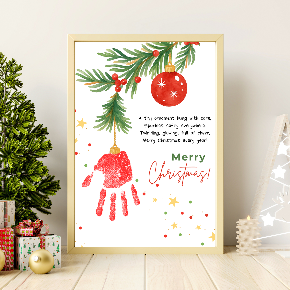 Christmas Ornament Handprint Craft | Christmas Keepsake Printable | Preschool Christmas Handprint Activity | Holiday Classroom Craft