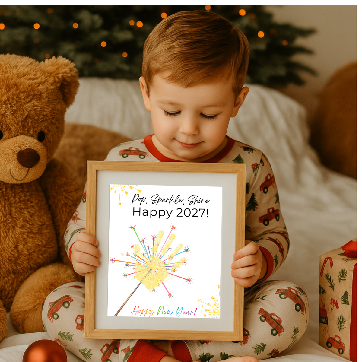 Pop, Sparkle, Shine Happy 2027 Handprint Craft Printable | New Year's Eve Handprint Keepsake | Preschool New Year Activity | 2027 Kids Craft