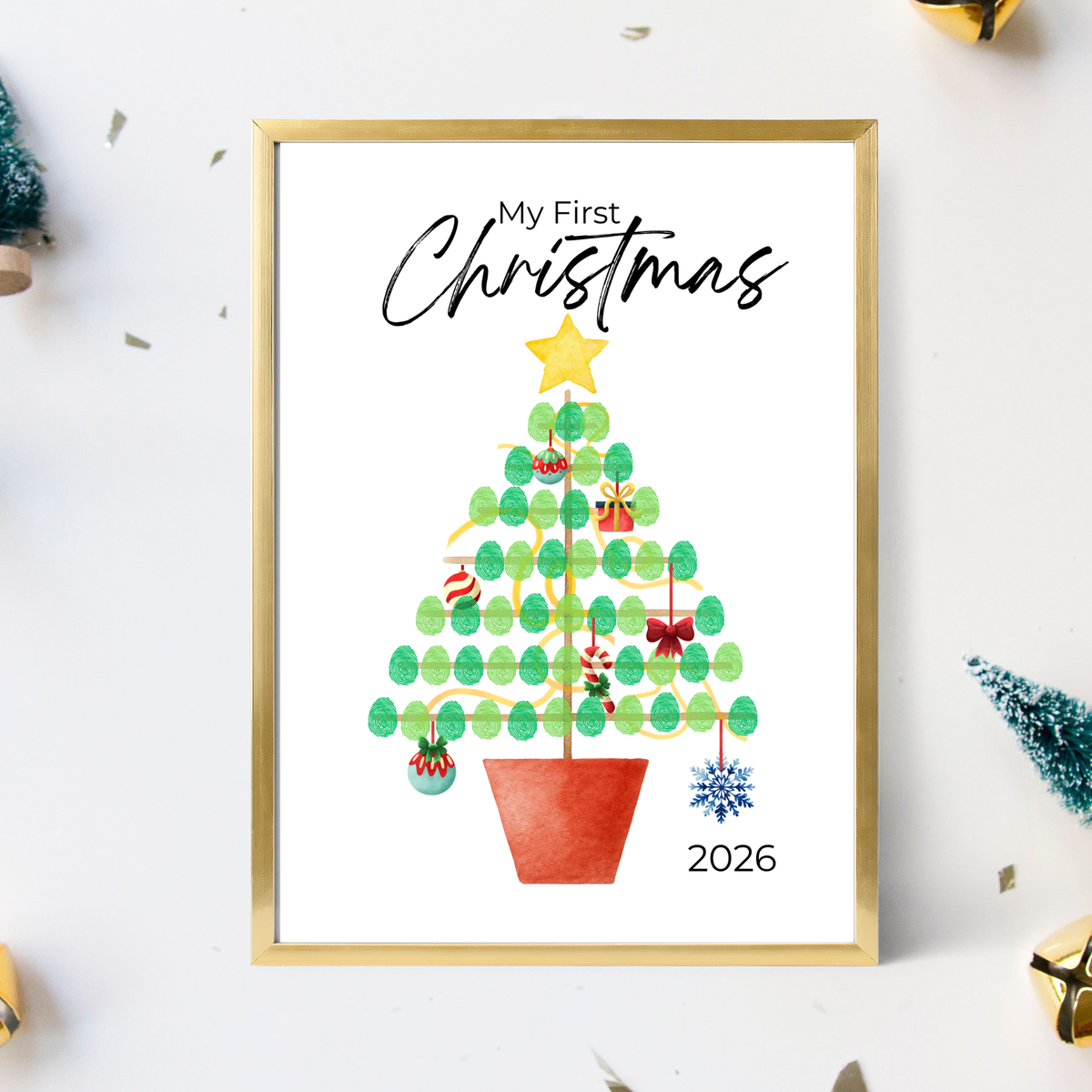 My First Christmas Fingerprint Tree Craft Printable | Baby's First Christmas Keepsake | Christmas Finger Painting Activity | Preschool Holiday Craft