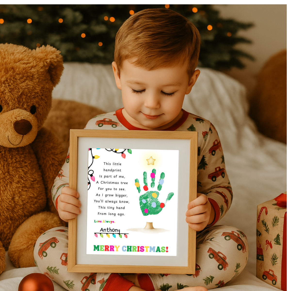Christmas Tree Poem Handprint Craft Printable | Christmas Lights Handprint Keepsake | Preschool Christmas Activity | Kids Holiday Craft