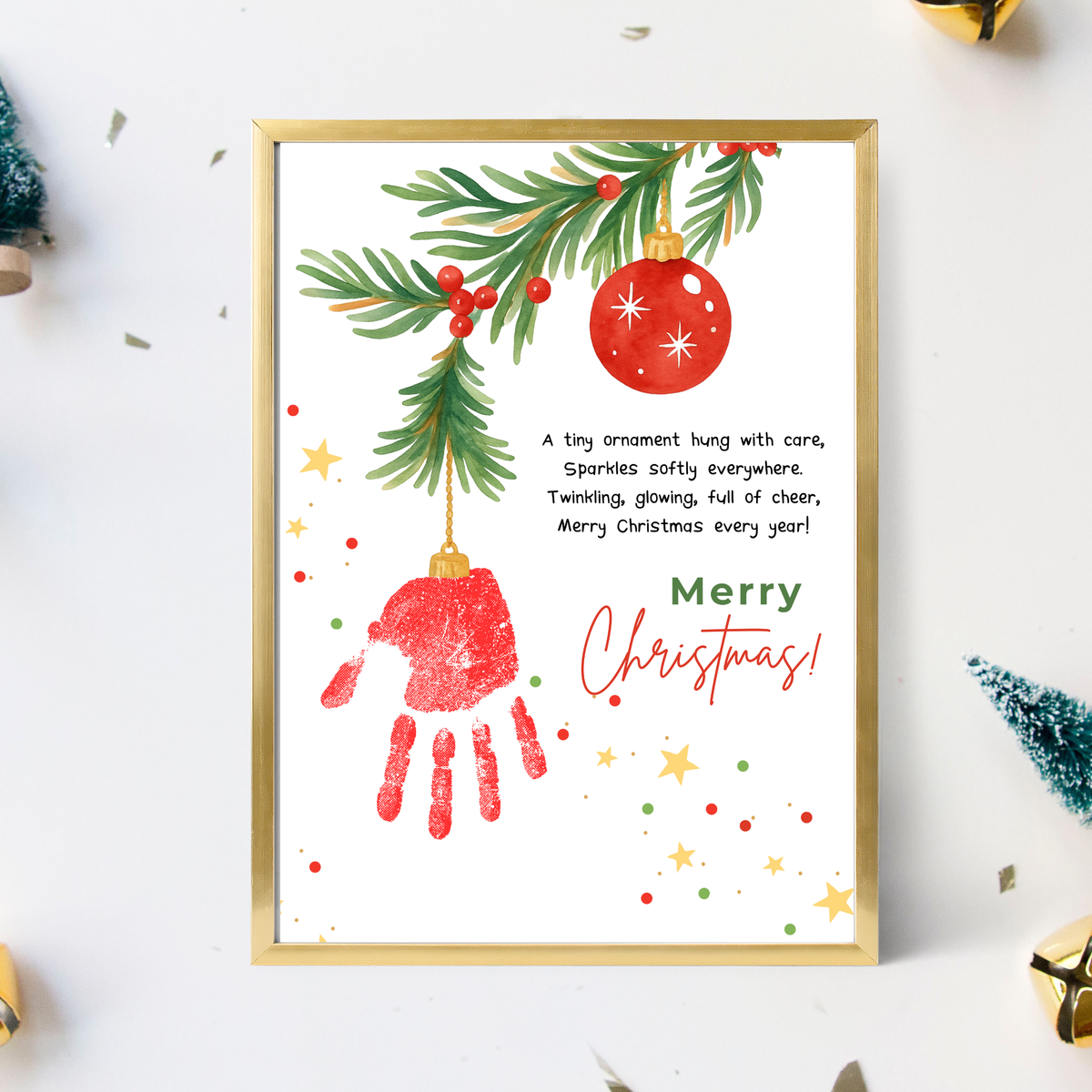 Christmas Ornament Handprint Craft Printable | Christmas Tree Ornament Keepsake | Preschool Christmas Handprint Activity | Holiday Classroom Craft