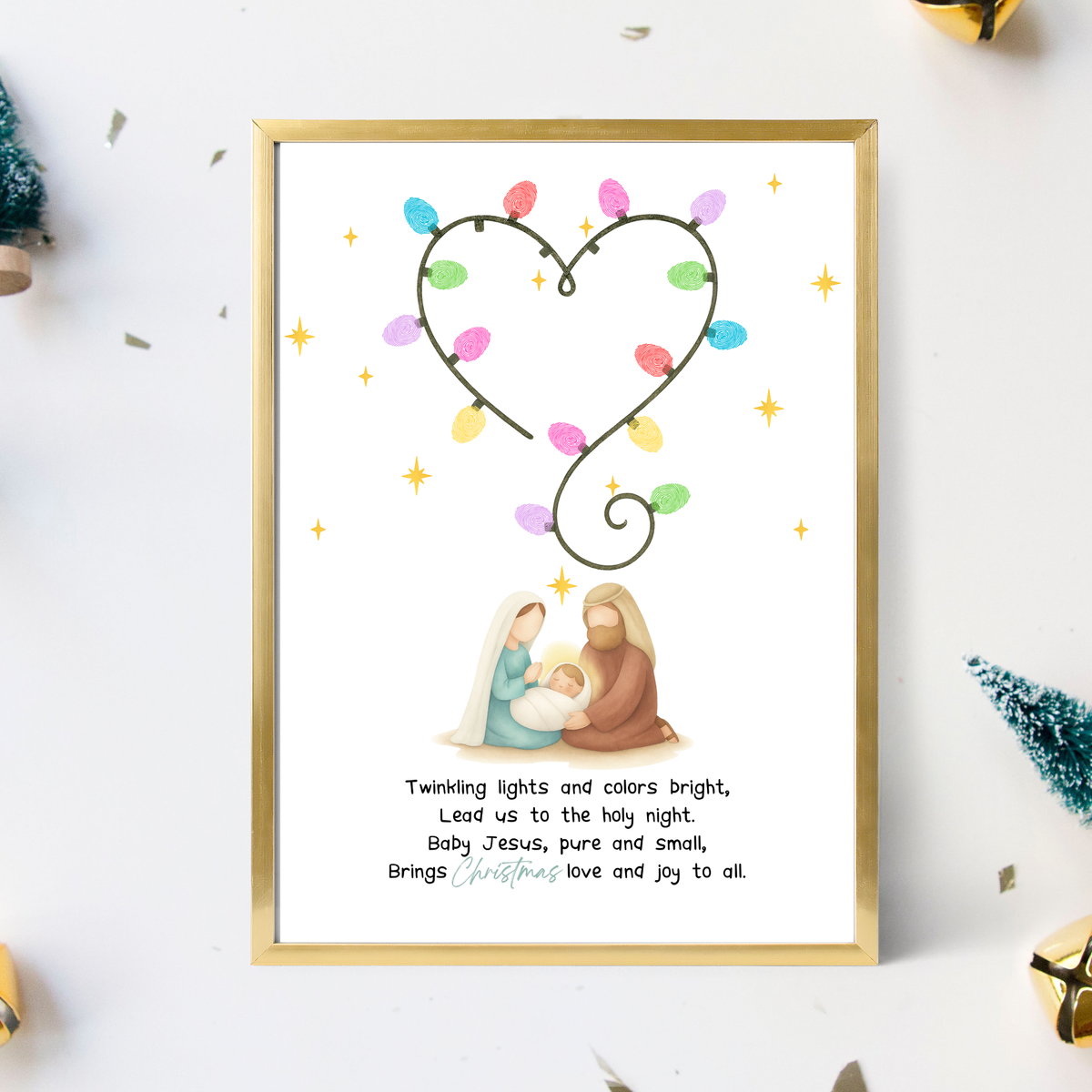 Christian Christmas Fingerprint Lights Craft | Baby Jesus Nativity Printable | Preschool Christmas Keepsake | Sunday School Fingerprint Activity