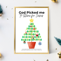 God Picked Me to Shine for Jesus Fingerprint Christmas Tree Craft Printable | Christian Christmas Fingerprint Activity | Faith-Based Kids Christmas Keepsake
