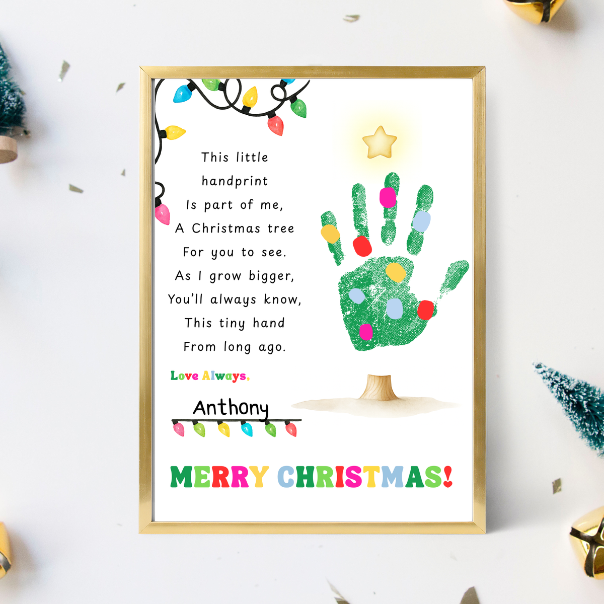 Christmas Tree Poem Handprint Craft Printable | Christmas Lights Handprint Keepsake | Preschool Christmas Activity | Kids Holiday Craft