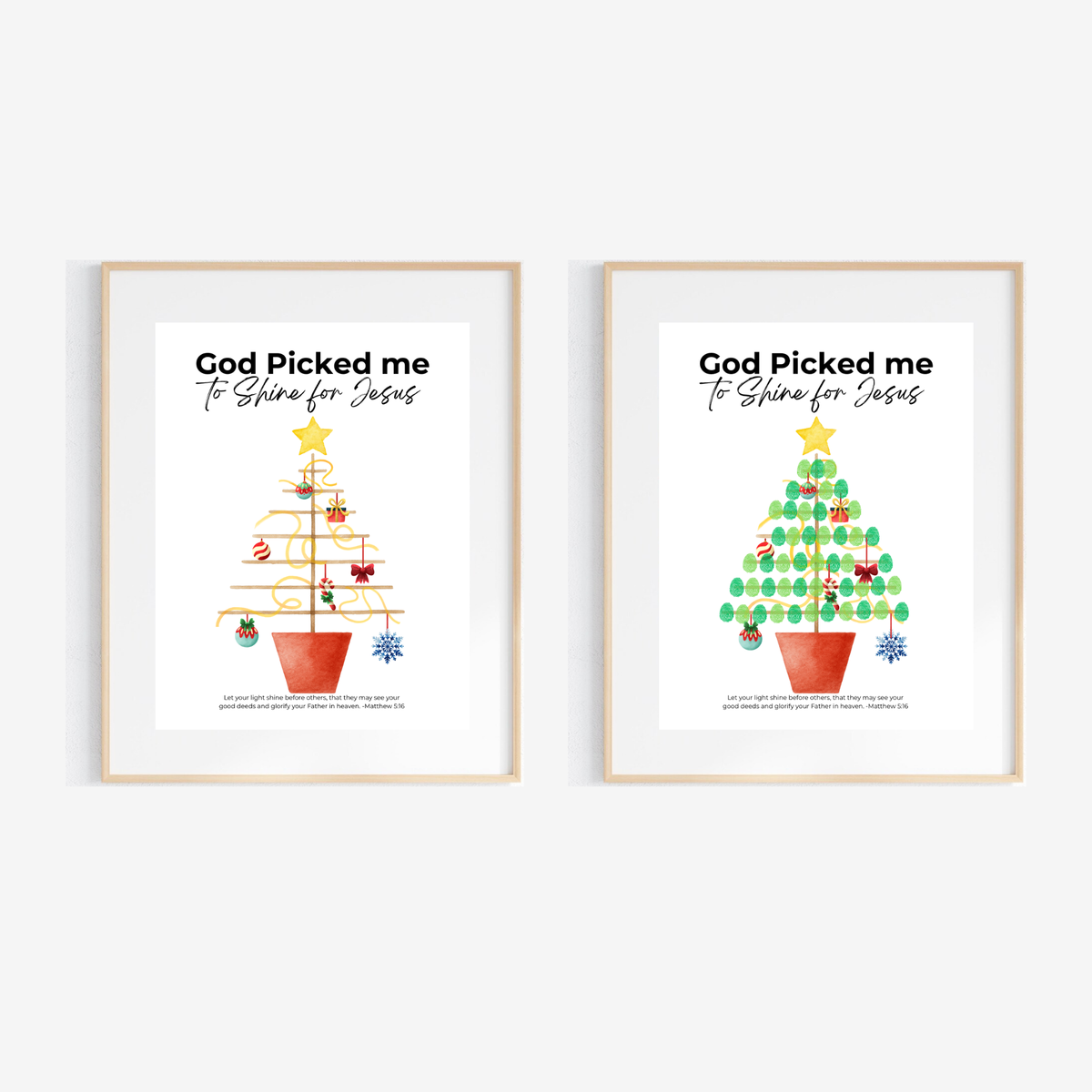 God Picked Me to Shine for Jesus Fingerprint Christmas Tree Craft Printable | Christian Christmas Fingerprint Activity | Faith-Based Kids Christmas Keepsake