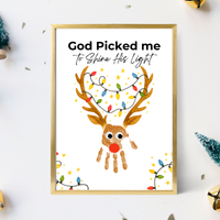 Christian Reindeer Handprint Craft Printable | God Picked Me to Shine His Light | Christmas Handprint Keepsake | Faith Christmas Craft | Sunday School Activity