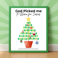God Picked Me to Shine for Jesus Fingerprint Christmas Tree Craft Printable | Christian Christmas Fingerprint Activity | Faith-Based Kids Christmas Keepsake