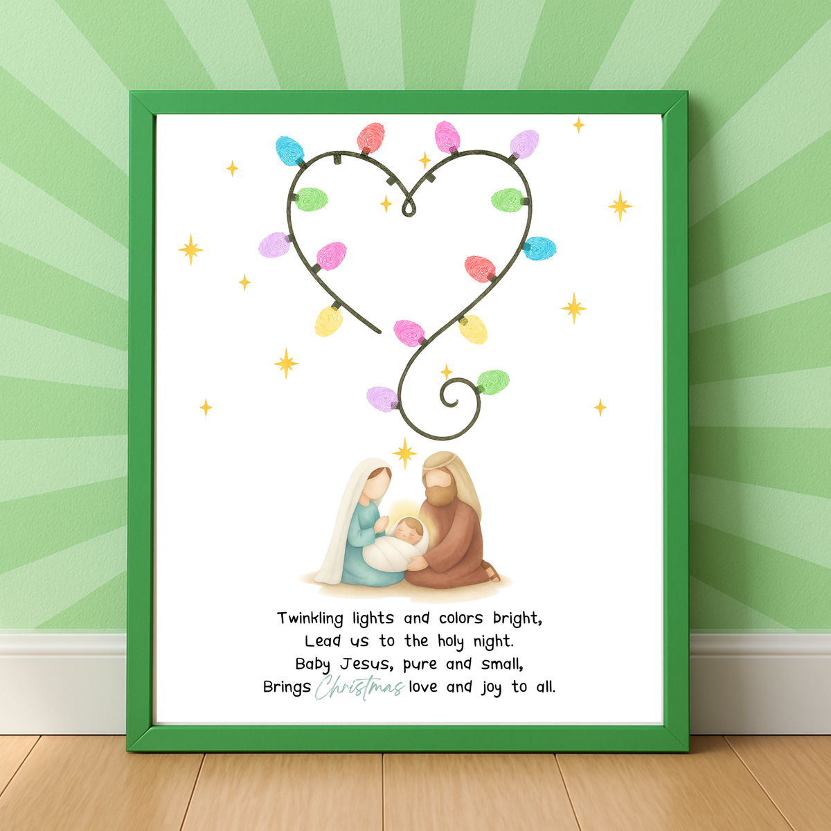 Christian Christmas Fingerprint Lights Craft | Baby Jesus Nativity Printable | Preschool Christmas Keepsake | Sunday School Fingerprint Activity
