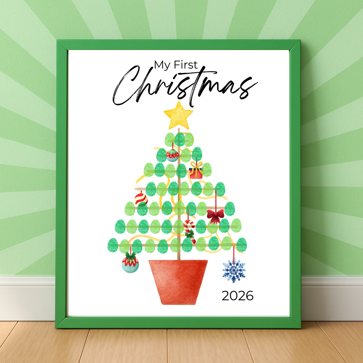 My First Christmas Fingerprint Tree Craft Printable | Baby's First Christmas Keepsake | Christmas Finger Painting Activity | Preschool Holiday Craft