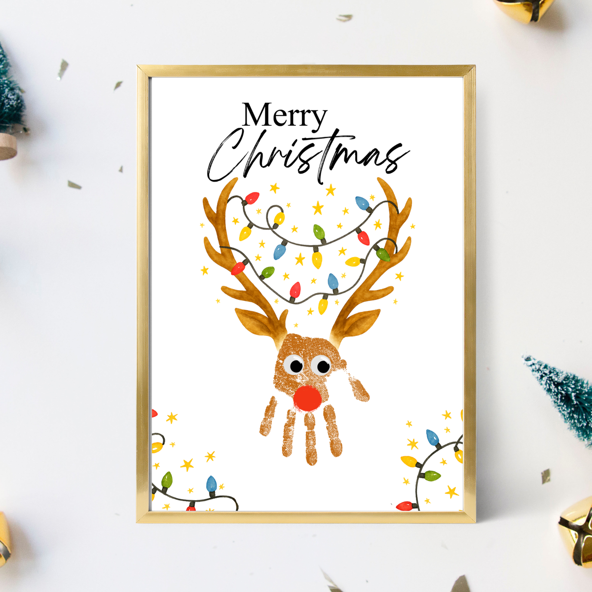 Merry Christmas Reindeer Handprint Craft Printable | Reindeer Keepsake | Christmas Handprint Activity | Preschool Christmas Craft | Holiday Handprint Art