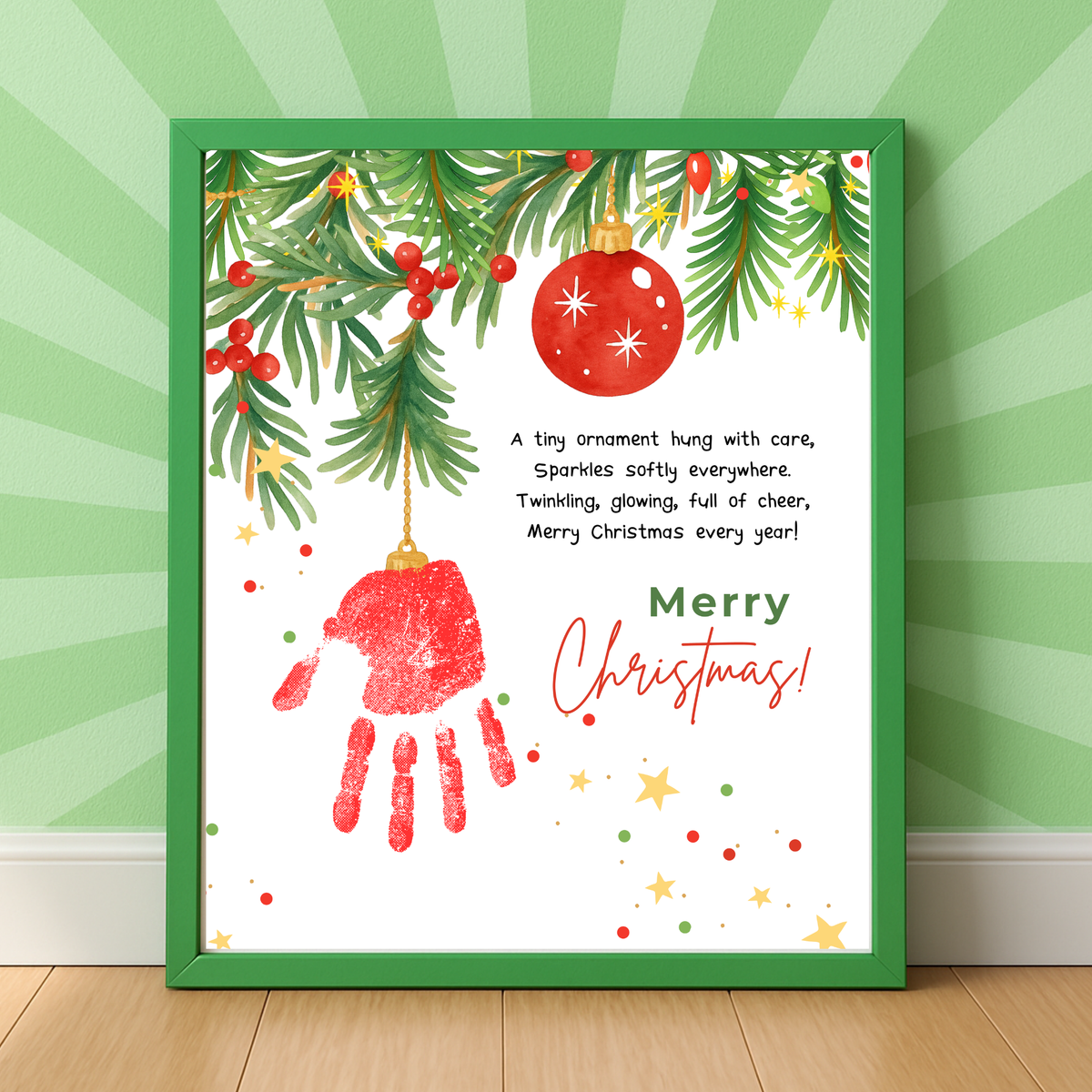 Christmas Ornament Handprint Craft Printable | Merry Christmas Keepsake | Preschool Christmas Handprint Activity | Holiday Classroom Craft