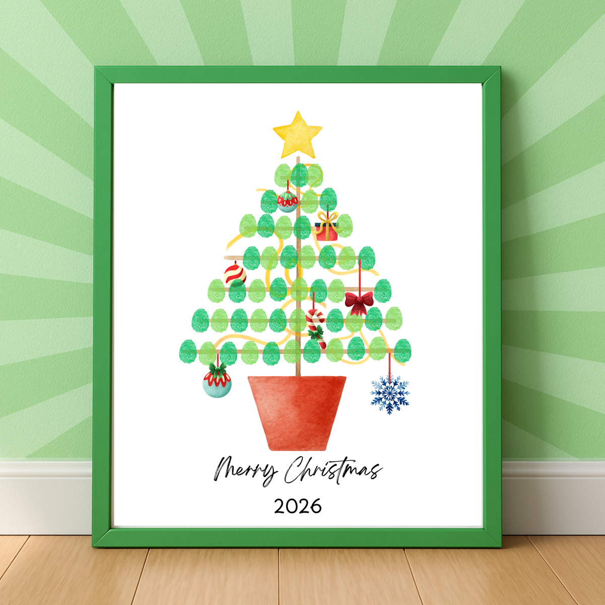 Christmas Fingerprint Tree Craft Printable | Christmas Tree Fingerprint Keepsake | Preschool Christmas Activity | Holiday Finger Painting Craft