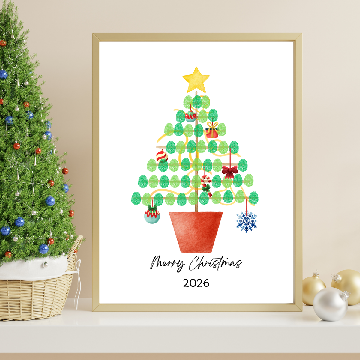 Christmas Fingerprint Tree Craft Printable | Christmas Tree Fingerprint Keepsake | Preschool Christmas Activity | Holiday Finger Painting Craft