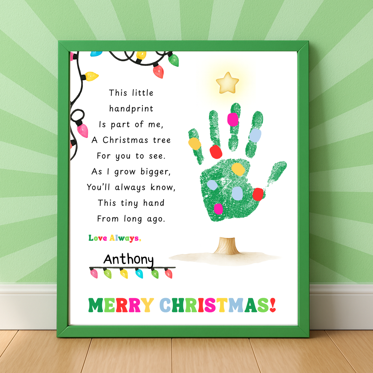 Christmas Tree Poem Handprint Craft Printable | Christmas Lights Handprint Keepsake | Preschool Christmas Activity | Kids Holiday Craft