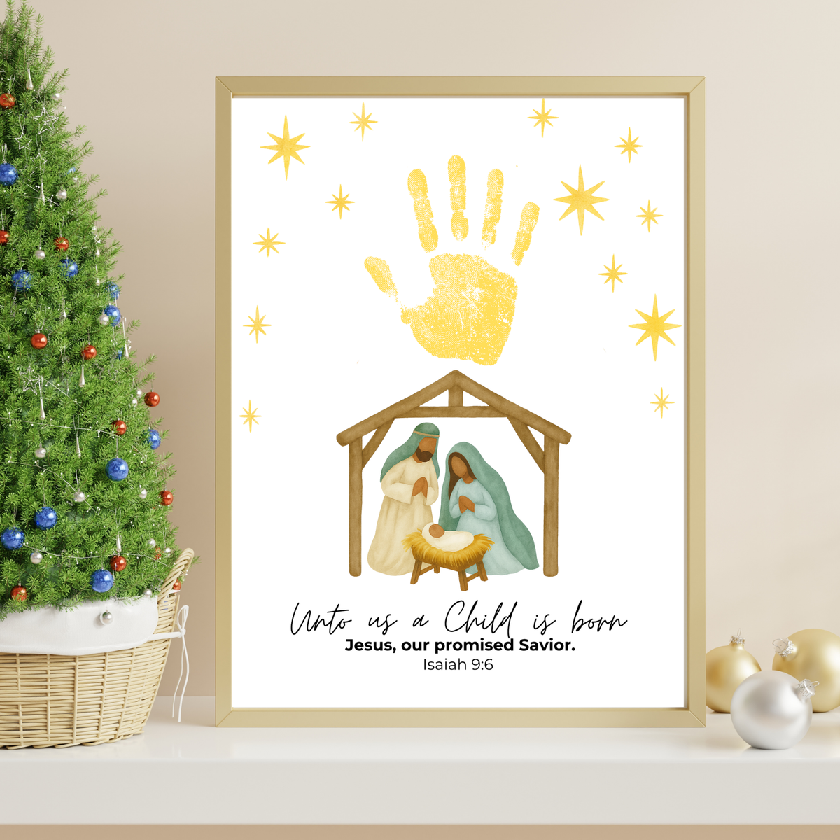 Diverse Nativity Handprint Craft Printable | Inclusive Christian Christmas Keepsake | Unto Us a Child Is Born Handprint Activity | Isaiah 9:6 Craft