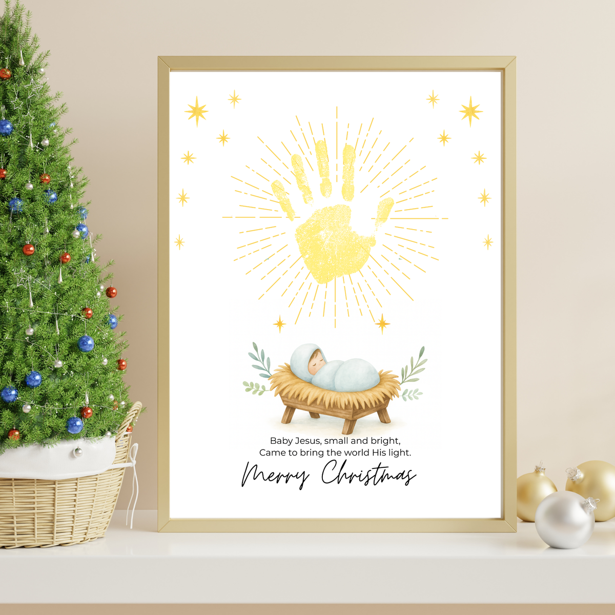 Baby Jesus Handprint Craft Printable | Christian Christmas Keepsake | Nativity Handprint Activity | Sunday School Christmas Craft