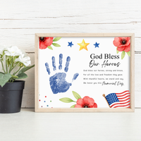 Christian Memorial Day Handprint Craft Printable | God Bless Our Heroes Keepsake | Patriotic Kids Activity | Sunday School PDF