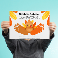 Christian Thanksgiving Turkey Footprint Craft Printable, Gobble Gobble Give God Thanks, Baby's First Thanksgiving, Faith-Based Keepsake