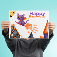Happy Halloween Cat Handprint Craft Printable | Halloween Witch Cat Keepsake | Preschool Halloween Activity | Daycare & Classroom Fall Craft