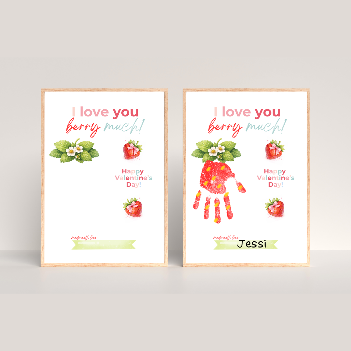 Valentine Strawberry Handprint Craft Printable | I Love You Berry Much | Kids Valentine Keepsake | Sweet Berry Art PDF
